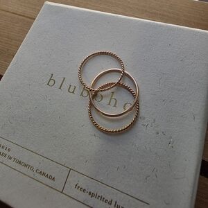 Bluboho 14k Solid Rose Gold Bundle Of 3 Rings, Twisted & Plain, Stackcable